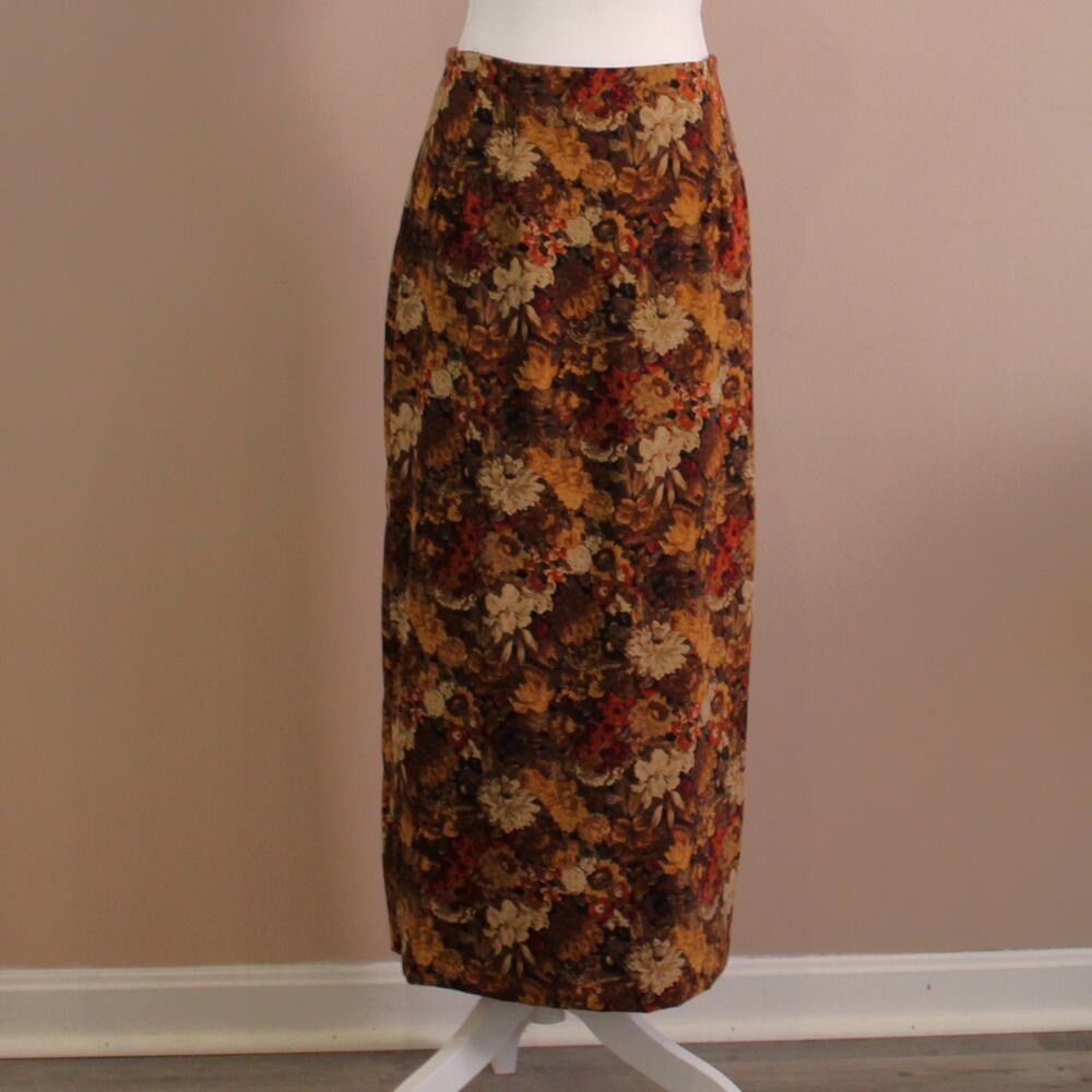 Vintage Briggs NY Womens Fall Florals Skirt w/back slit sz 10